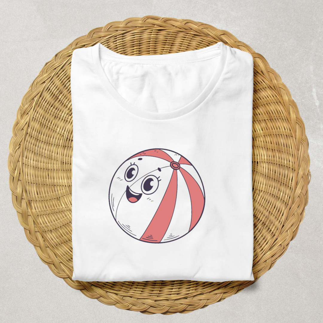 T-shirt avec motif de balle de plage joyeuse en style dessin pour l'été