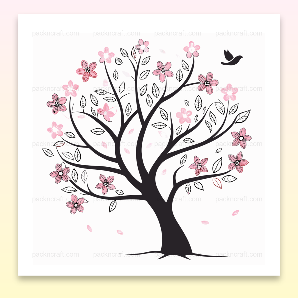 Arbre en fleurs enchanteur SVG, idéal pour imprimables et déco.