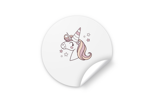 Sticker licorne kawaii en fête pour déco et projets créatifs.