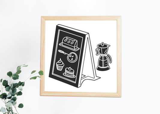 Cadre avec ambiance café détendue style dessin numérique élégant et apaisant