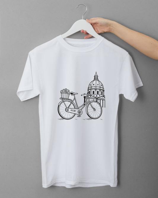 T-shirt avec une bicyclette vintage au design élégant et chic pour une escapade à Paris