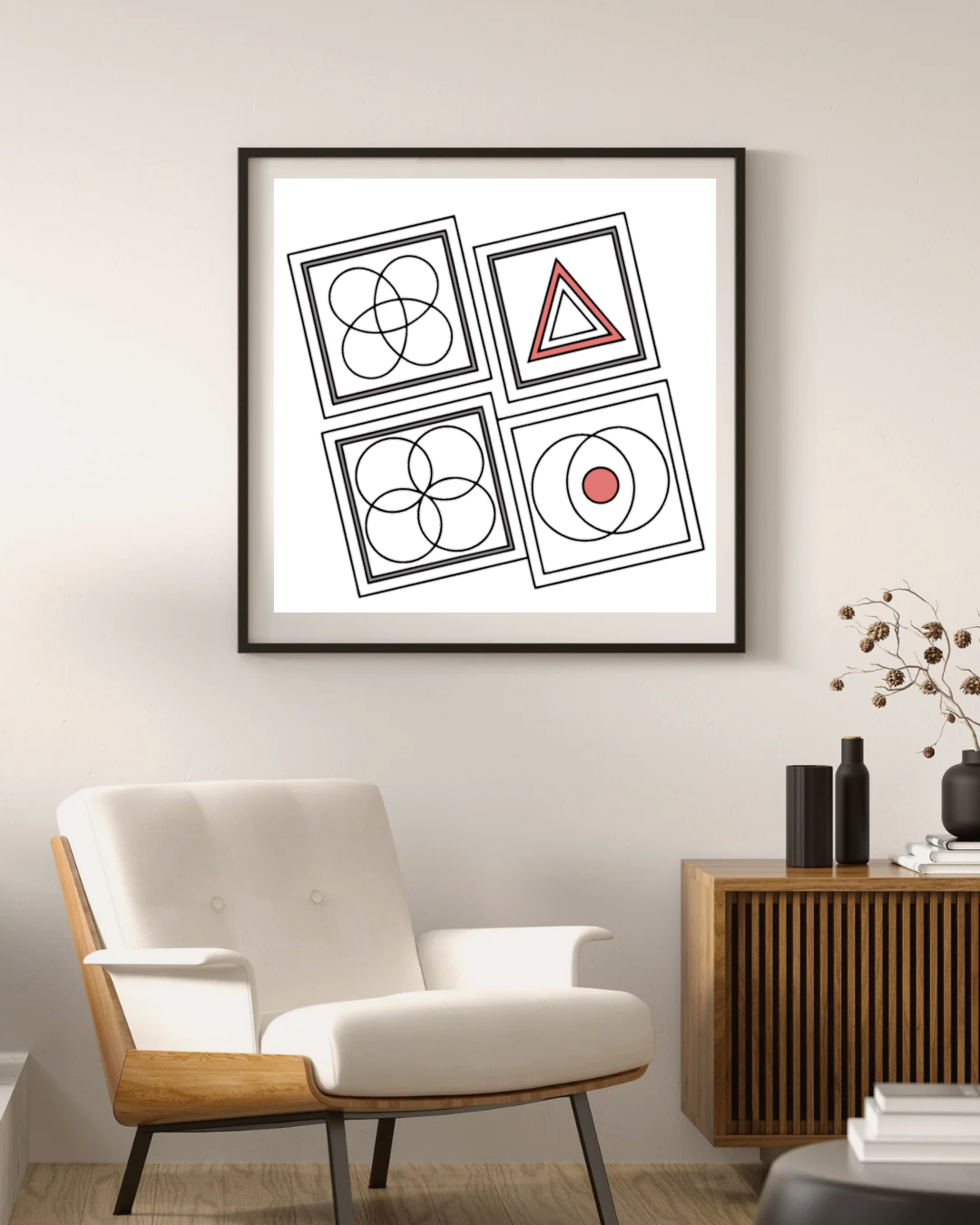 Cadre avec motifs géométriques modernes style flat décoration artistique colorée