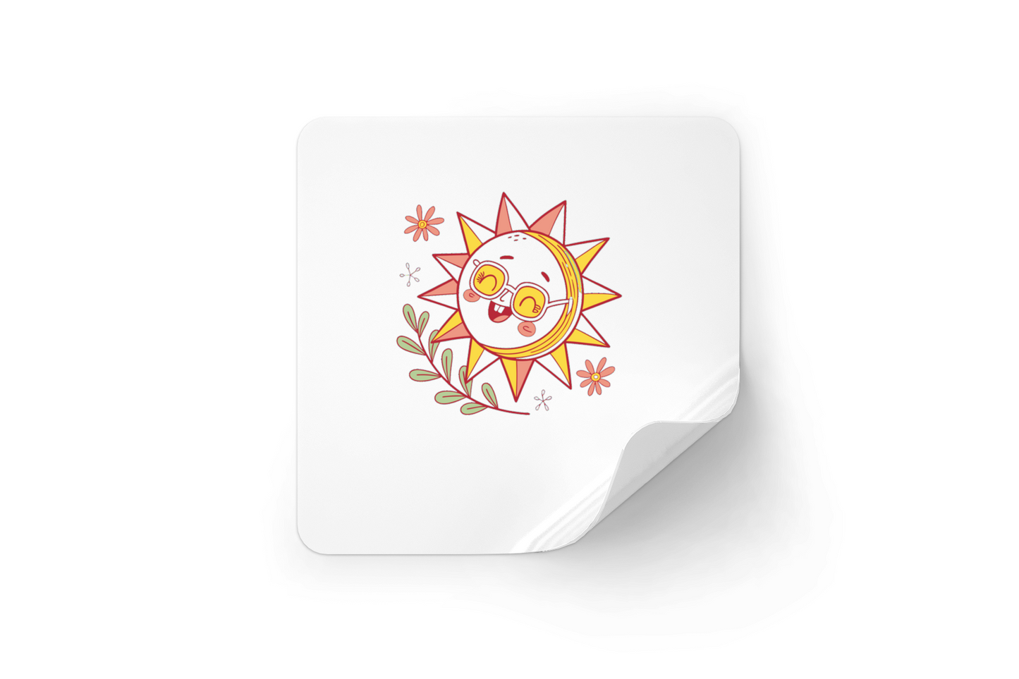 Sticker au style doodle : soleil souriant avec lunettes pour ambiance estivale