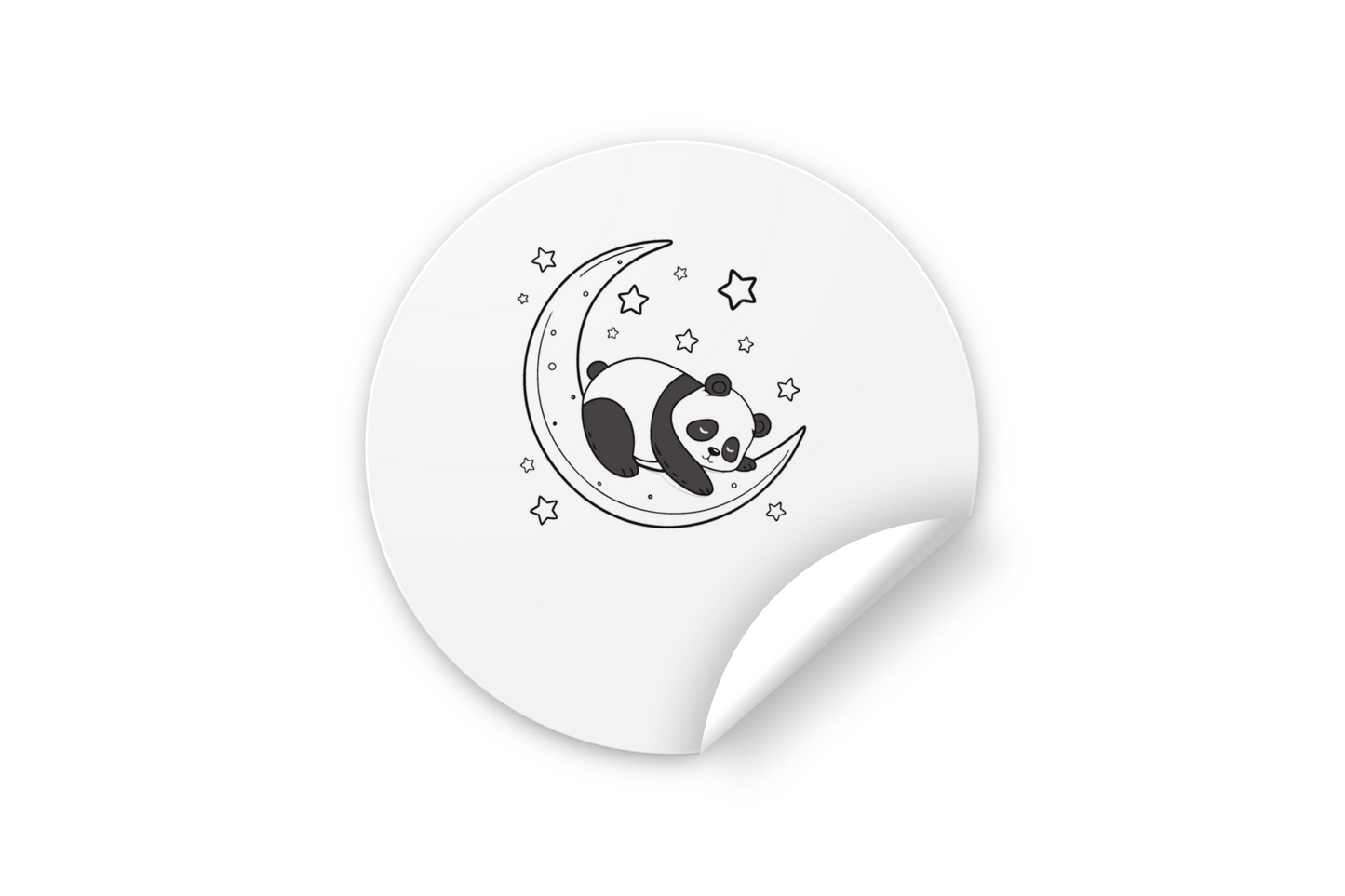 Sticker mignon avec panda sur la lune dans un style kawaii nocturne