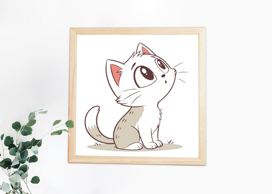 Cadre décoratif avec chat curieux contemplant le ciel dans un style minimaliste
