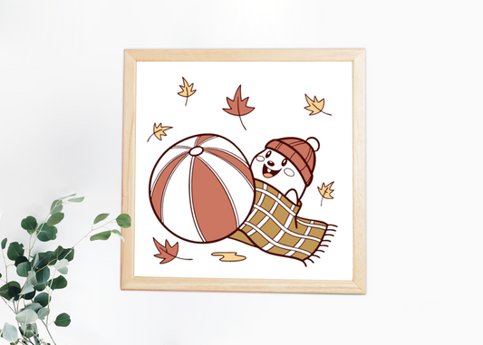 Cadre automne avec écureuil joyeux en ballon dans un style minimaliste