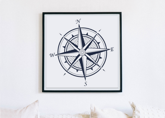 Cadre élégant avec rose des vents sur fond minimaliste pour les passionnés de voyage