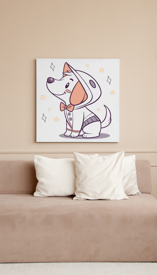 Cadre avec chien cosmonaute joyeux style cartoon idéal exploration spatiale