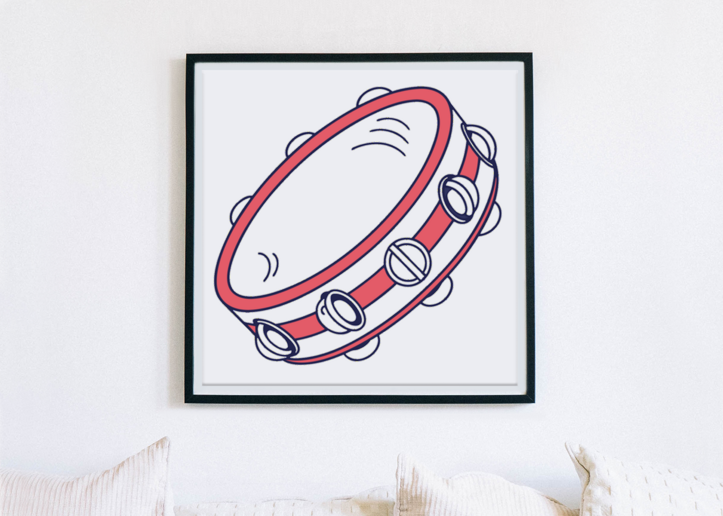 Cadre avec décor minimaliste sur le thème musical montrant un tambourin festif coloré