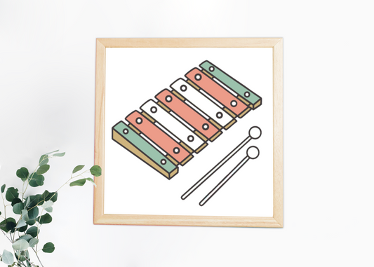 Cadre avec un xylophone stylisé en tons pastel, parfait pour une chambre d'enfant