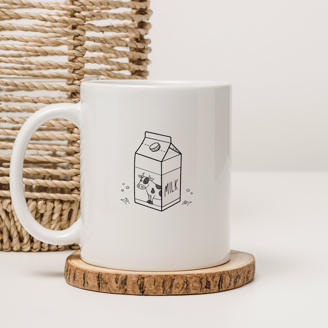 Mug blanc avec vache amusante style minimaliste pour une touche ludique