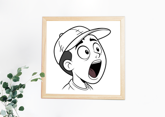 Cadre décoratif avec garçon surpris et casquette illustration vectorielle vivante