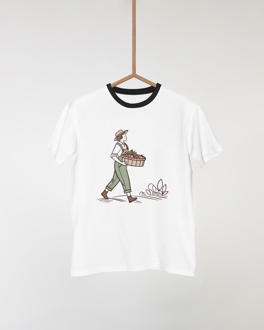 Fermière joyeuse portant légumes | SVG artistique vintage