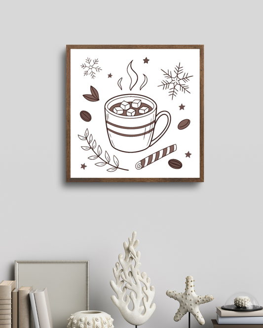 Cadre hivernal avec icône de chocolat chaud dans un style doodle chaleureux