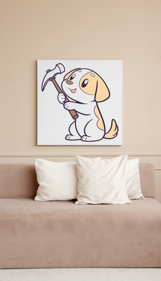 Cadre décoratif amusant représentant un chiot espiègle en style cartoon dynamique