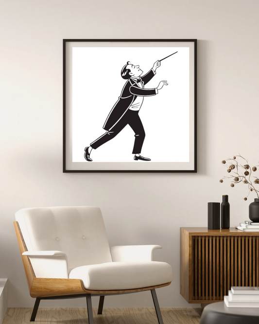 Cadre élégant avec icône artistique de chef d'orchestre pour ambiance classique