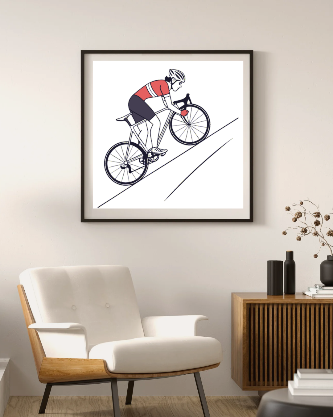 Cadre avec cycliste en pleine ascension dynamique style sportif moderne