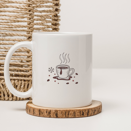 Mug décoré style doodle cosy idéal pour un hiver magique autour d’un chocolat chaud