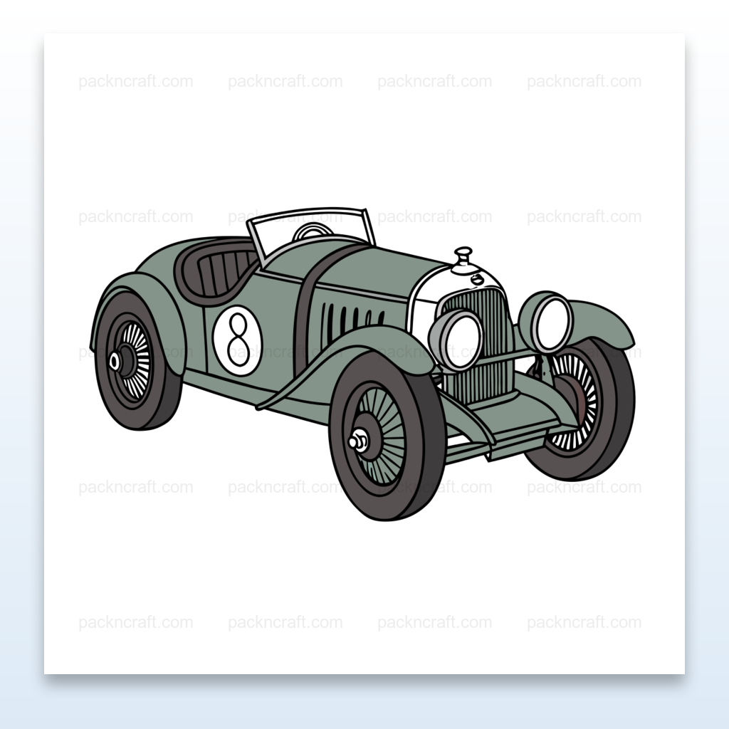 Illustration vintage de voiture de course pour projets créatifs et éducatifs., Vue d'une tasse avec une voiture de course vintage, idéal pour cadeaux rétro., T-shirt avec impression de voiture de course vintage, parfait pour les amateurs de rétro., Sticker de voiture ancienne, idéal pour décoration vintage., Cadre avec illustration de voiture de course, ajout élégant à une déco rétro.