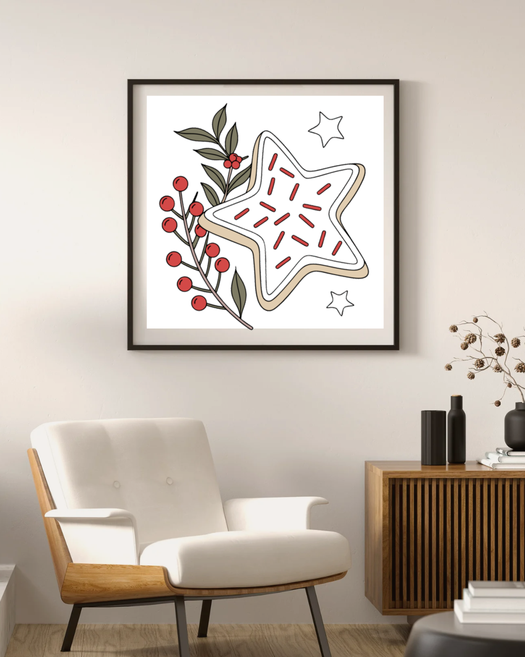 Cadre vintage avec une étoile de Noël festive dans un style rétro et gourmand