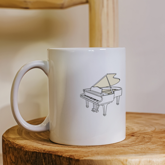 Mug avec piano élégant dans un design minimaliste créant une douce ambiance musicale