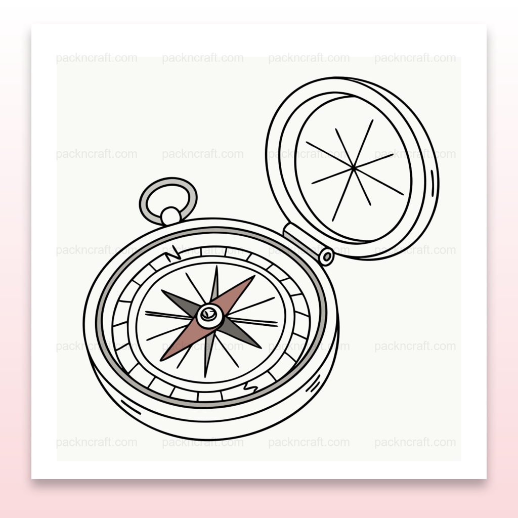 Illustration vintage d'une boussole ouverte pour projets créatifs et éducatifs.