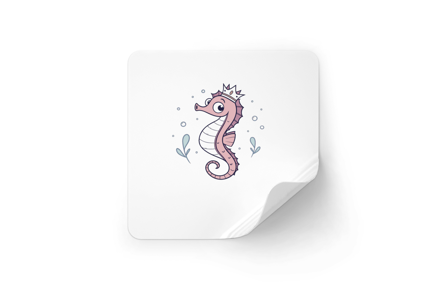 Sticker marin affichant un hippocampe couronné joyeux avec style numérique élégant