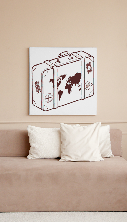 Cadre chic orné d'une valise vintage sur le thème exploration