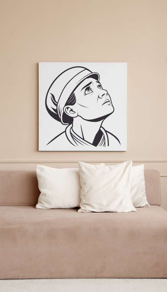 Cadre moderne mettant en scène un motif numérique orné d'un personnage réfléchi