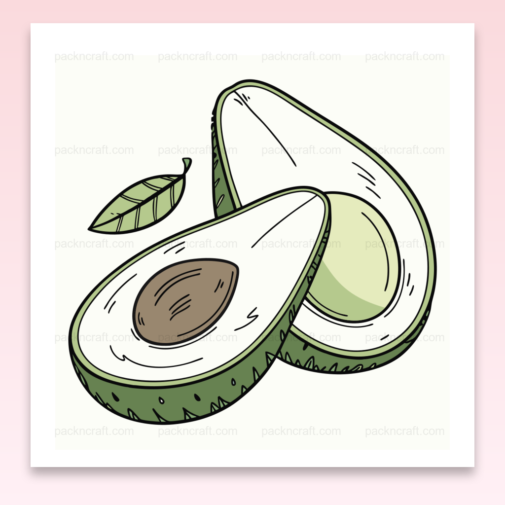 Illustration d'un avocat tranché en style doodle, idéale pour la papeterie ou la cuisine.