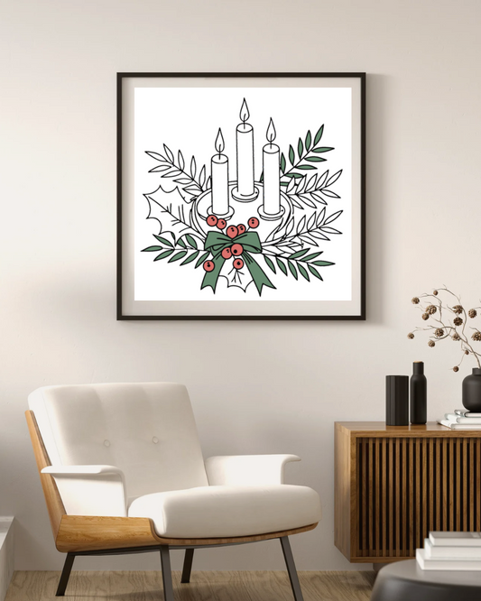 Cadre élégant orné de bougies festives créant une atmosphère chaleureuse de Noël