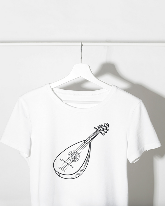 T-shirt illustré d'un luth stylisé style doodle pour une touche artistique