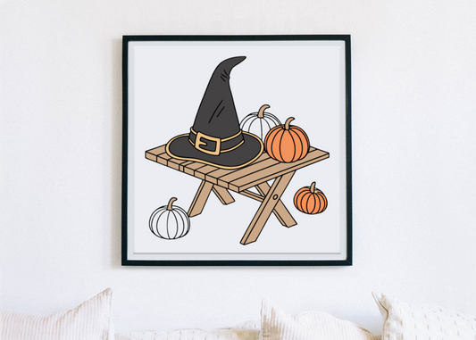 Cadre orné d'un chapeau de sorcière et citrouilles style vectoriel Halloween