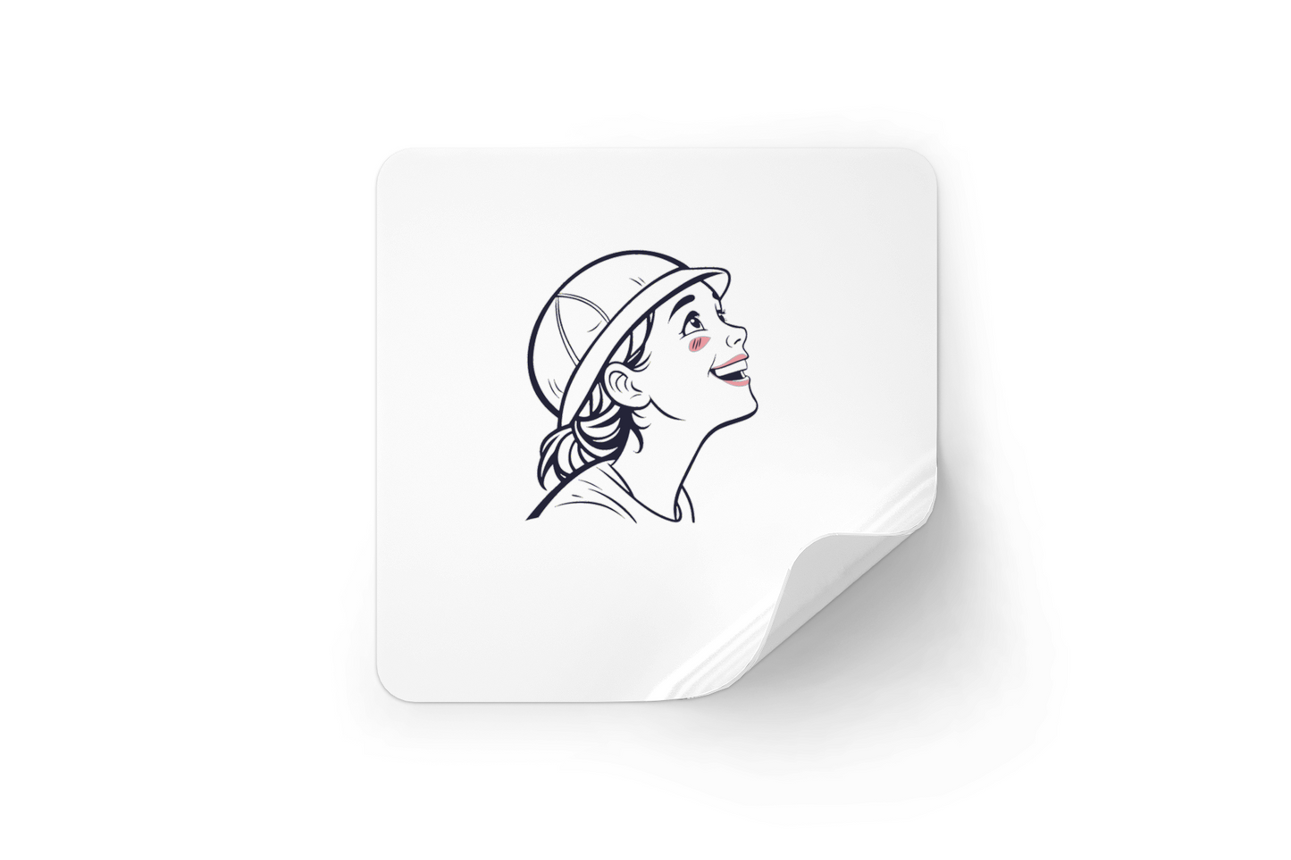 Sticker coloré enfant souriant avec casque style minimaliste exploration graphique