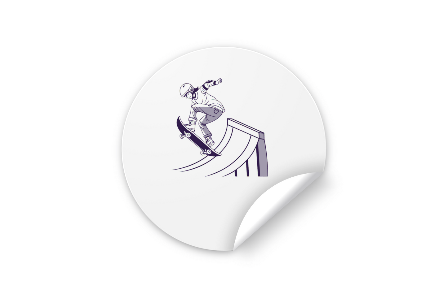 Sticker avec skateur en plein saut, style linéaire et ambiance aventure urbaine