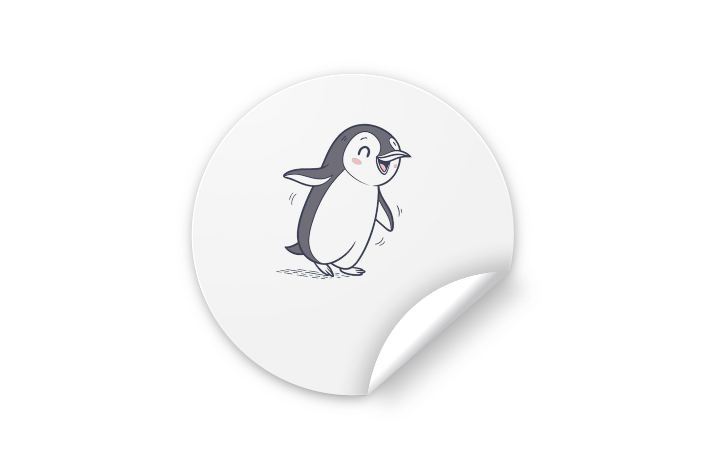 Sticker vibrant affichant un pingouin joyeux en doodle sur fond ludique