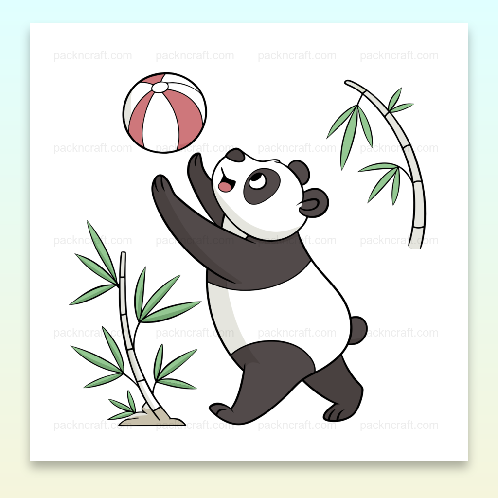 Illustration d'un panda joueur avec une balle en style kawaii, idéale pour DIY.