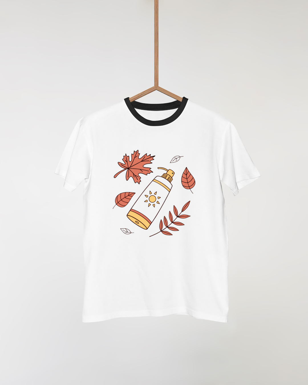 T-shirt déco nature avec icône multicolore inspirée de la crème solaire automnale
