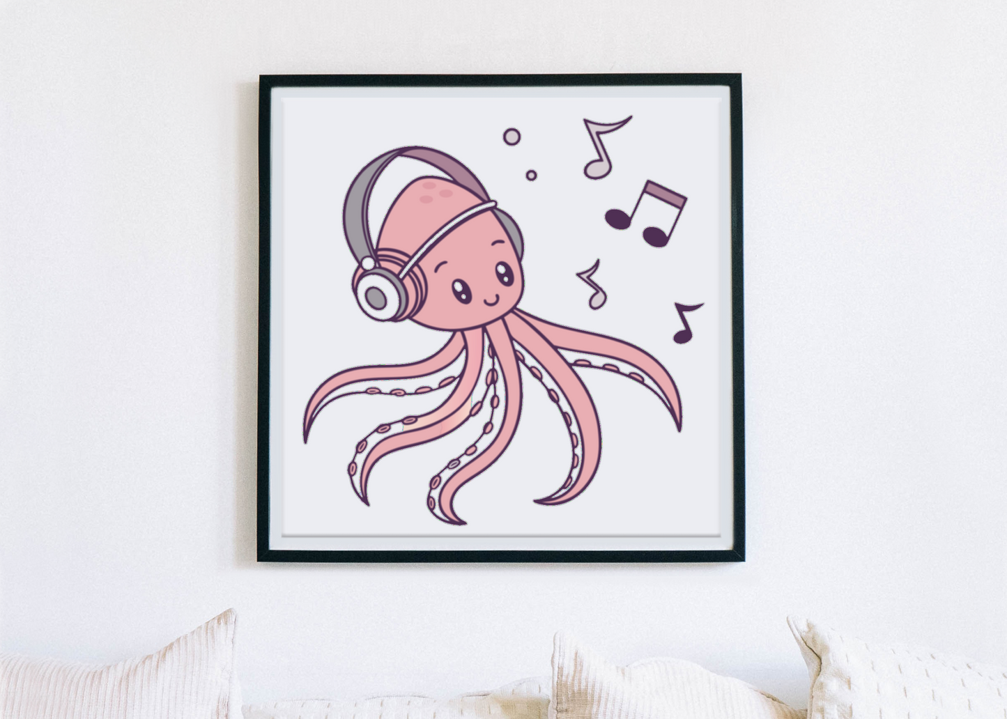 Cadre pastel avec poulpe mélomane dans un océan musical