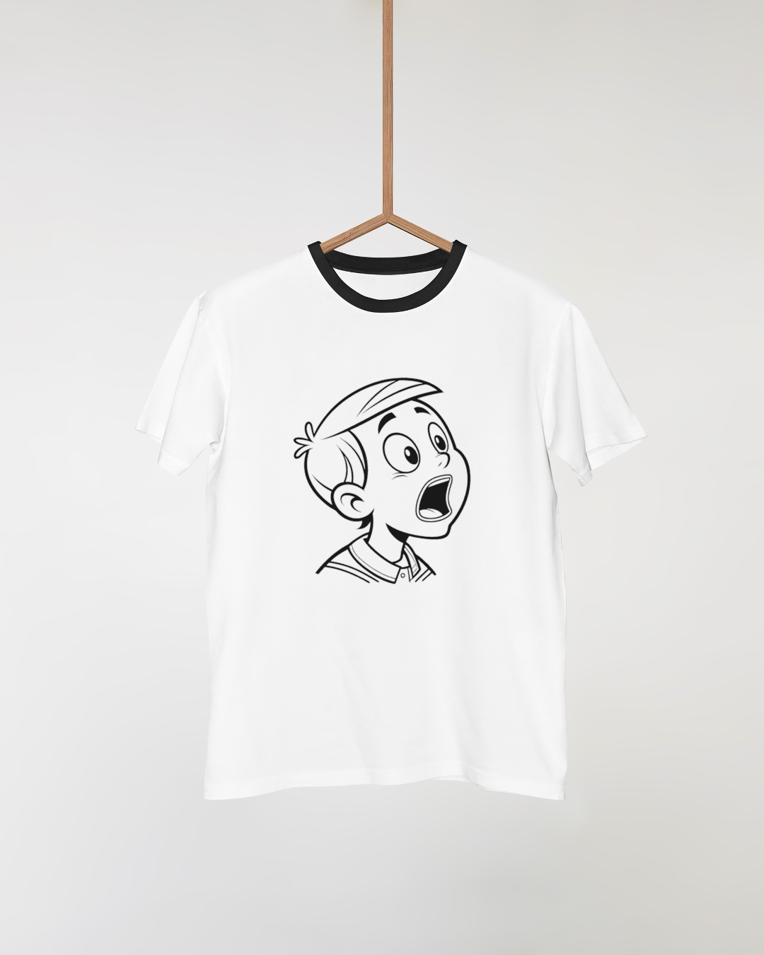T-shirt avec dessin minimaliste garçon surpris style moderne