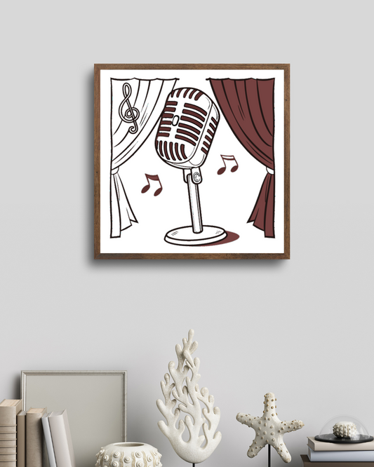 Cadre vectoriel rétro avec micro en scène thème musical classique