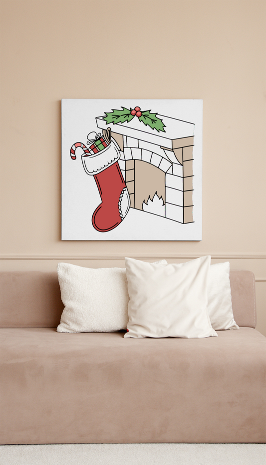 Cadre festif avec chaussette de Noël en doodle éclatant d'émerveillement