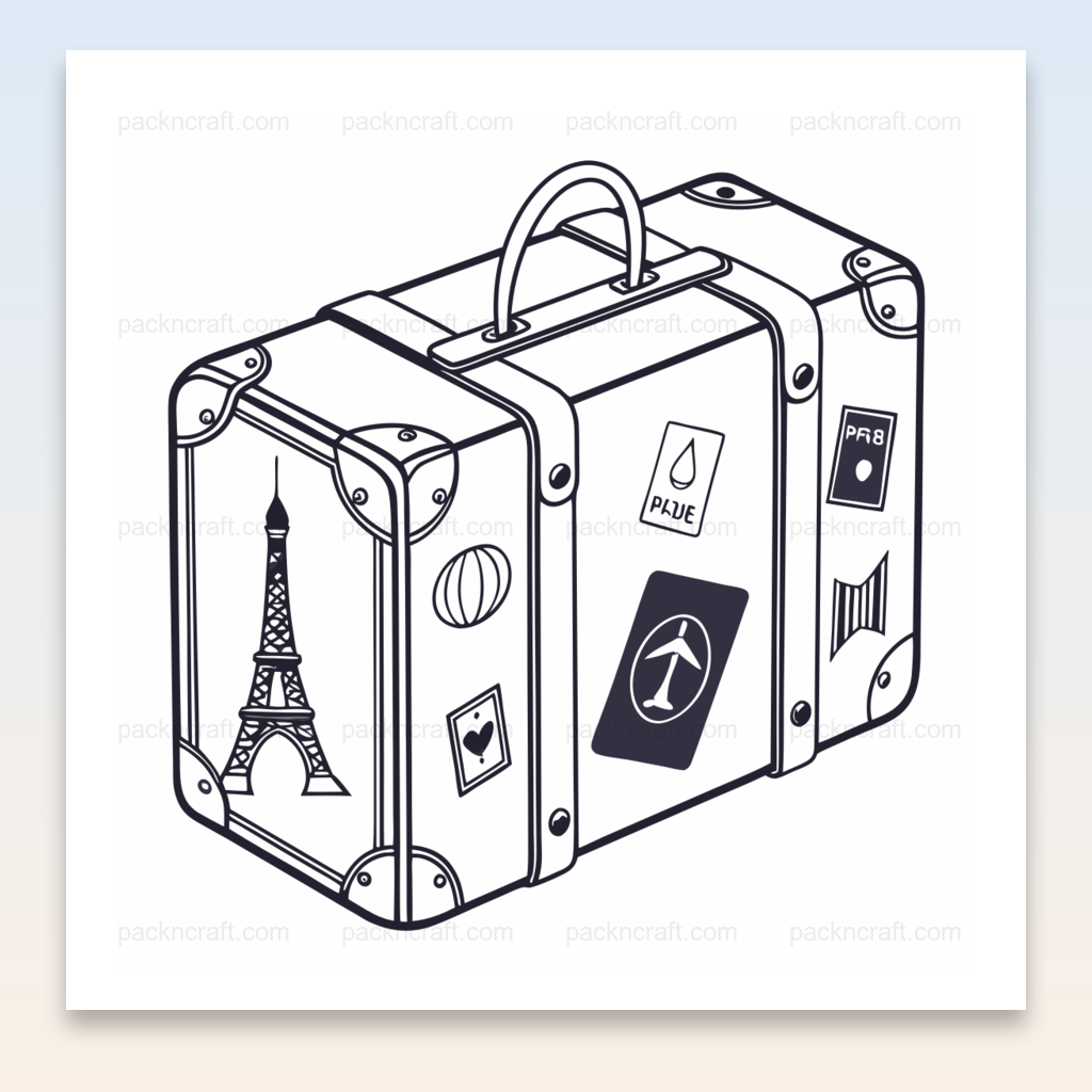 Illustration de valise parisienne élégante en style vectoriel, idéale pour projets DIY et déco