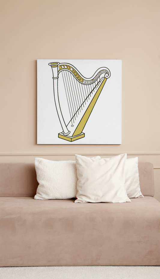 Cadre élégant avec une icône de harpiste en style vectoriel, évoquant l'évasion musicale