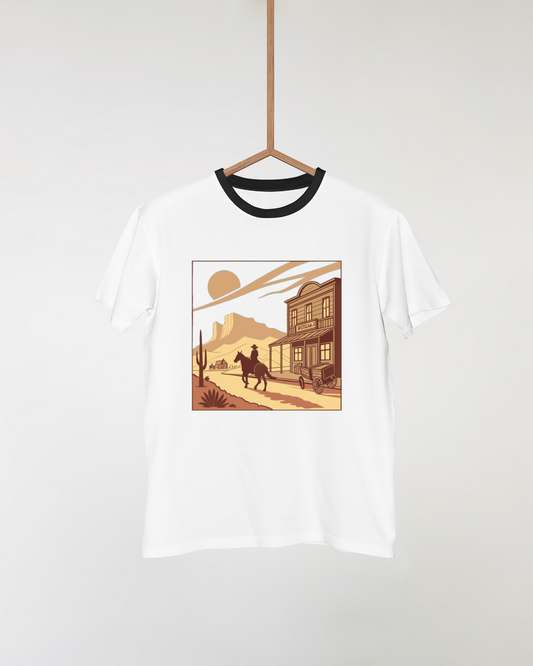 Cowboy au style vintage sur T-shirt rétro pour fans du Far West.