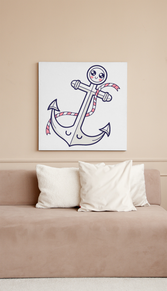 Cadre décoratif avec motif cartoon d'ancre joyeuse pour une touche marine ludique