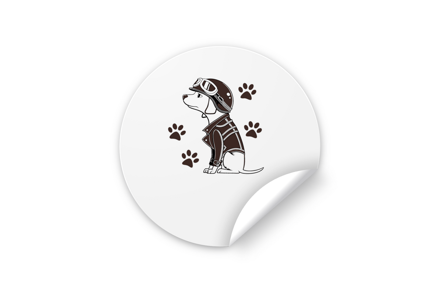 Sticker au style vintage avec un chien motard aventurier et camarade de voyage