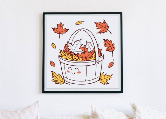 Cadre décoré style minimaliste avec feuilles d'automne cosy et moderne