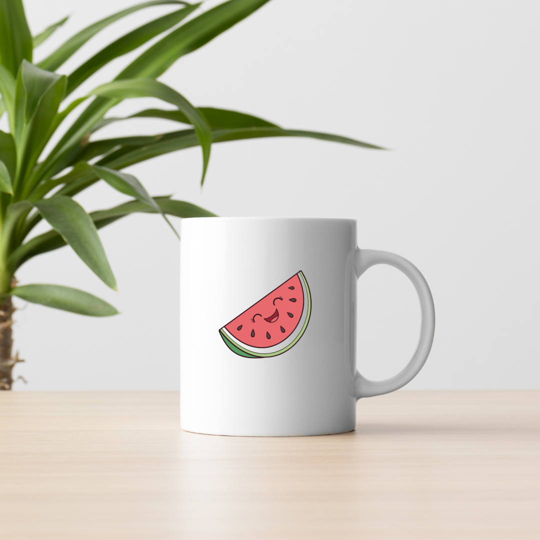 Mug décoré d'une pastèque kawaii, ambiance été joyeux et éclatant
