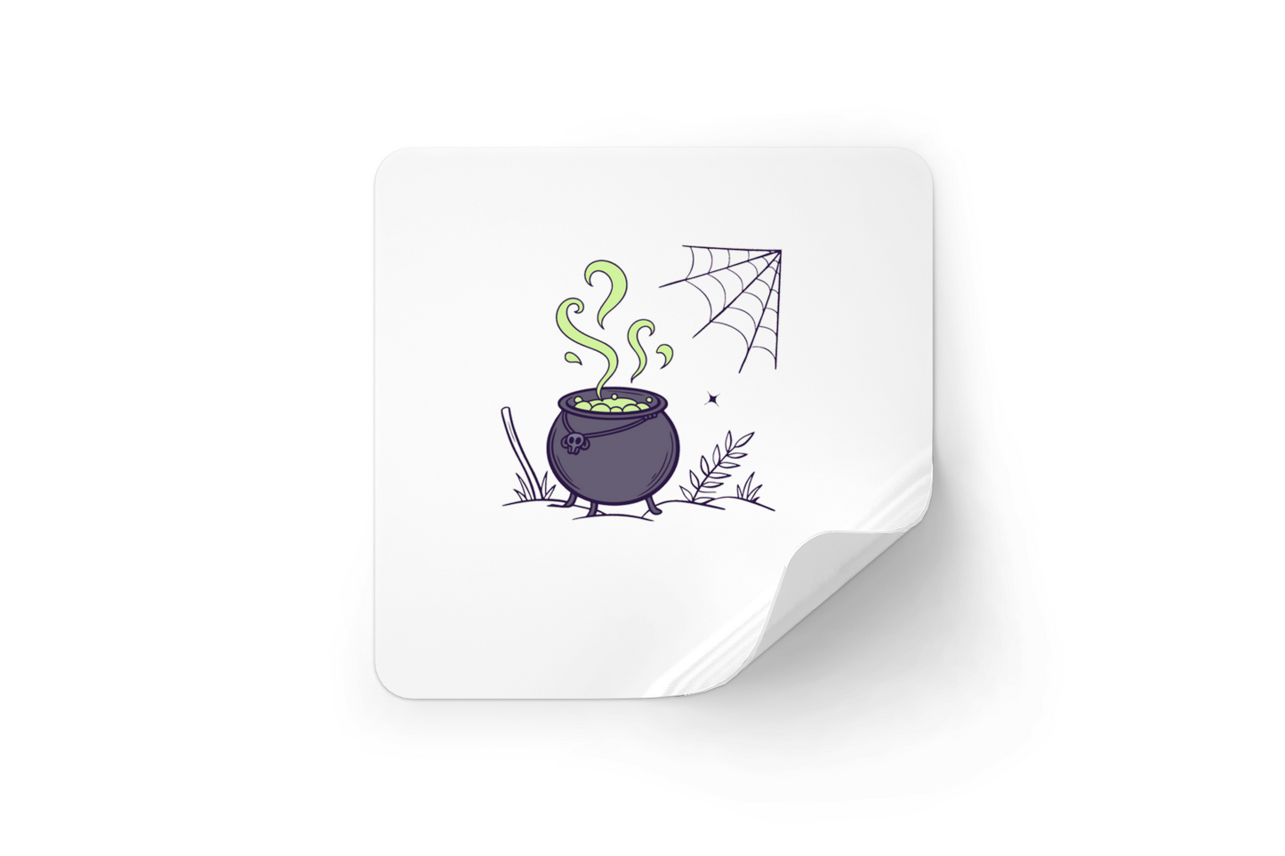 Sticker Halloween avec chaudron fumant magique, idéal pour une ambiance festive